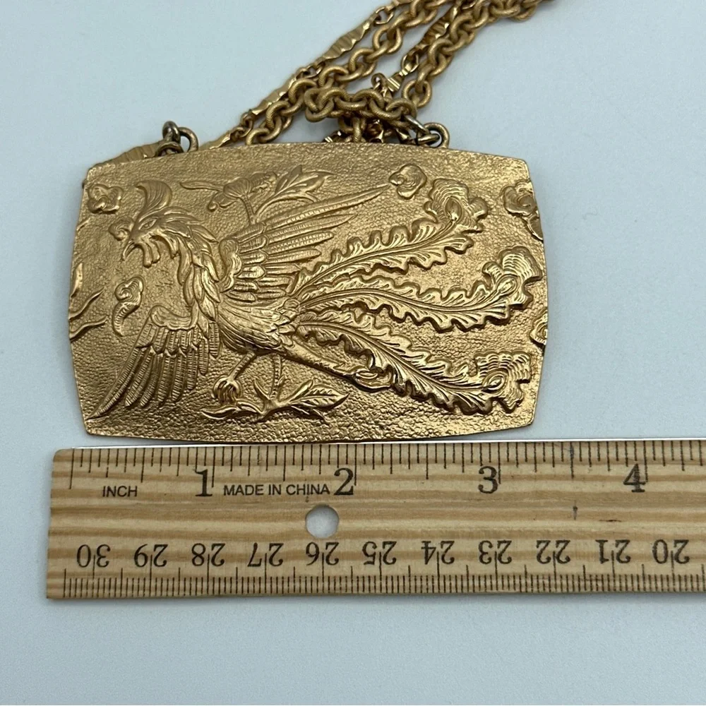 NAPIER‎ Vintage Huge Statement Raised Fighting Rooster Medallion Necklace #258